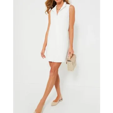 PEHMEA Women's Summer Shirt Dresses Casual Button Down Sleeveless Mini Dress Beach Short Sundresses(White-S)
