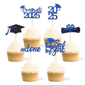 Gexolenu 36 pcs Class of 2025 Graduation Cupcake Toppers for Party Supplies