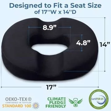 5 STARS UNITED Donut Pillow Hemorrhoid Tailbone Cushion – Large Cushion for Pain Relief – Coccyx, Prostate, Sciatica, Pelvic Floor, Pressure Sores, Pregnancy, Postpartum Recovery, Black