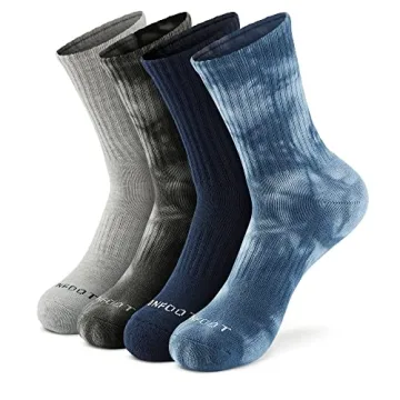 MONFOOT Women's and Men's 4 Pairs Athletic Cushion Crew Socks Tie Dye Multiblue Large, multipack