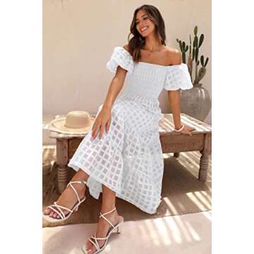 PRETTYGARDEN Women's Casual Summer Dress Puffy Short Sleeve Square Neck Smocked Tiered A Line Maxi L...