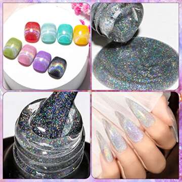 SUPWEE Universal Rainbow Cat Eye Gel Polish Holographic 9D Cat Eye Nail Polish Sparkle Nail Gel Poli...