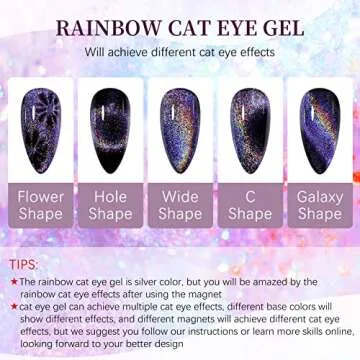 SUPWEE Rainbow Cat Eye Gel Polish - Holographic Sparkle Nail Art