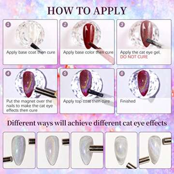 SUPWEE Rainbow Cat Eye Gel Polish - Holographic Sparkle Nail Art