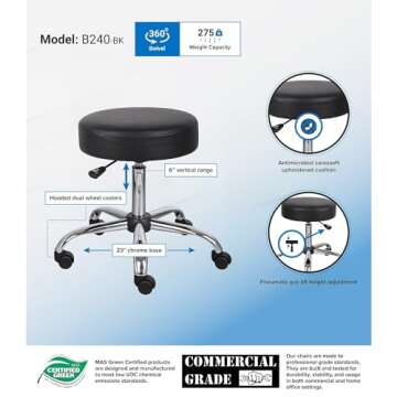 Boss Be Well Armless Medical Spa Stool - Durable & Adjustable