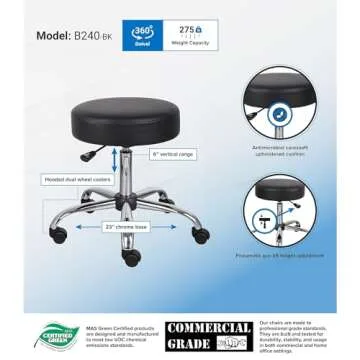 Boss Be Well Armless Medical Spa Stool - Durable & Adjustable