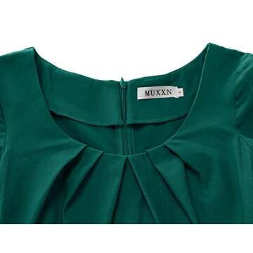 MUXXN Women's Vintage 1940s Scoop Neck Belt Waist Bodycon Dress(L Dark Green)