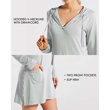 Willit Women's Long Sleeve Cotton Swim Cover Up UPF 50+ SPF Dress Hooded with Pockets Sun Protection Beach Coverup Light Gray M