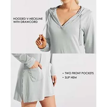 Willit Women's Long Sleeve Cotton Swim Cover Up UPF 50+ SPF Dress Hooded with Pockets Sun Protection Beach Coverup Light Gray M