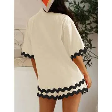 Misng Womens Summer 2 Piece Matching Set Vacation Outfits Cruise Beach Summer Short Sleeve Oversized Shirts And Shorts Sets