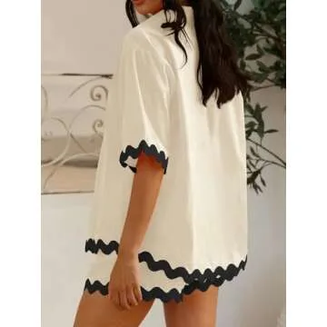 Misng Womens Summer 2 Piece Matching Set Vacation Outfits Cruise Beach Summer Short Sleeve Oversized Shirts And Shorts Sets