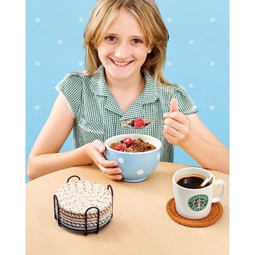 Effectyou 8 Pcs Drink Coasters with Holder, 8 Colors Absorbent Coasters for Drinks Minimalist Cup Coasters Cotton Coaster Set Woven Coasters for Coffee Table Home Decor Bar Housewarming Gift, 4.3 Inch