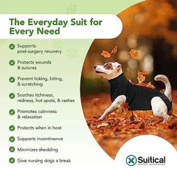Suitical Recovery Suit for Dogs - Dog Surgery Recovery Suit with Clip-Up System - Breathable Fabric for Spay, Neuter, Skin Conditions, Incontinence - 74-82 cm Neck to Tail - XL, Black