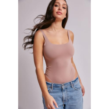 Almere Low Back Contour Tank High Cut Thong Bodysuit Mauve Small