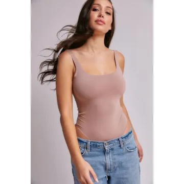 Almere Low Back Contour Tank High Cut Thong Bodysuit Mauve Small