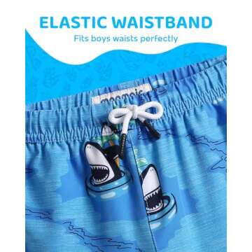 maamgic Boys Swim Trunks with Compression Liner Toddler Boy Swimsuit Quick Dry 4-Way Stretch Swimming Trunks Swim Ring Shark Blue 4T