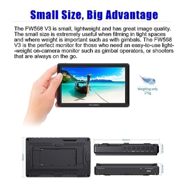 FEELWORLD FW568 V3 6 inch On-Camera Field Monitor, 3D LUT, for DSLR Camera, 1920x1080, HDMI Input/Output, Full HD, Tilt Arm, Large Viewing Angles