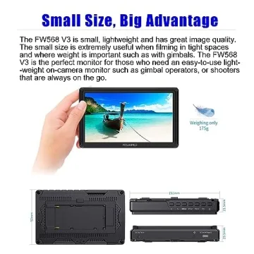 FEELWORLD FW568 V3 6 inch On-Camera Field Monitor, 3D LUT, for DSLR Camera, 1920x1080, HDMI Input/Output, Full HD, Tilt Arm, Large Viewing Angles