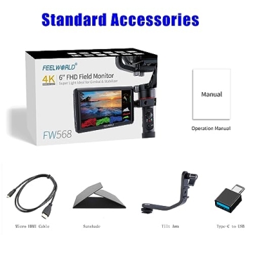FEELWORLD FW568 V3 6 inch On-Camera Field Monitor, 3D LUT, for DSLR Camera, 1920x1080, HDMI Input/Output, Full HD, Tilt Arm, Large Viewing Angles