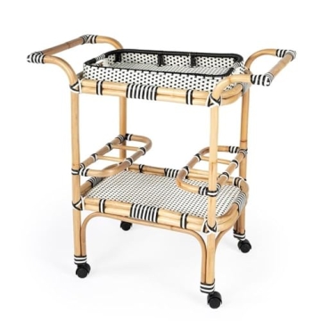 Beautiful Butler Selena Black & White Rattan Serving Cart for Stylish Entertaining