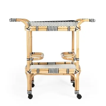Stylish Butler Selena Black & White Rattan Bar Cart