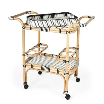 Stylish Butler Selena Black & White Rattan Bar Cart