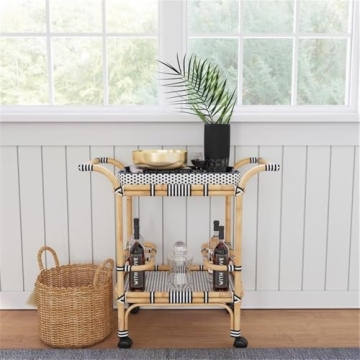 Stylish Butler Selena Black & White Rattan Bar Cart