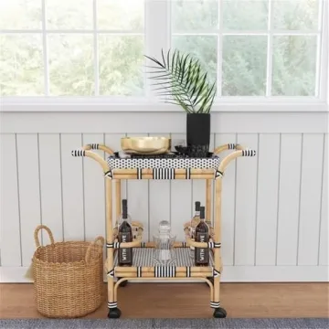 Stylish Butler Selena Black & White Rattan Bar Cart