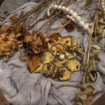 SOFFEE DESIGN Vintage Jewelry Tray Honeycomb Shape with Lovely Bees, Rustic Gold Jewelry Organizer R...