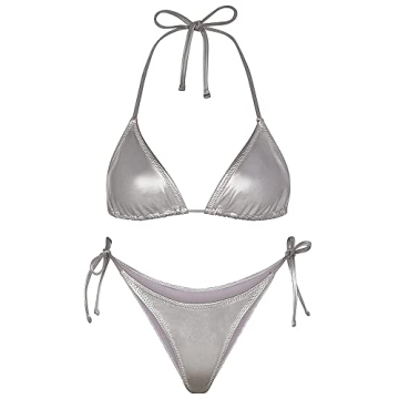 Metallic String Bikini for Women - Sexy Beach Glitter Swimsuits Bathing Suit Triangle Tops Side Tie ...