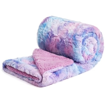 NEWCOSPLAY Super Soft Faux Fur Throw Blanket for Couch Purple Rainbow Sherpa Fuzzy Plush Warm Blanke...