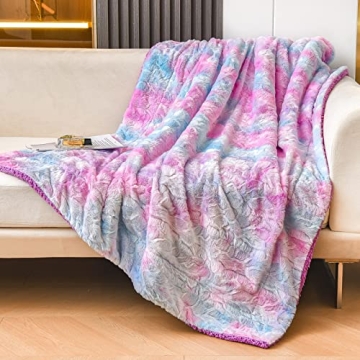 NEWCOSPLAY Super Soft Faux Fur Throw Blanket for Couch Purple Rainbow Sherpa Fuzzy Plush Warm Blanket for Sofa Bed (Purple Rainbow, Throw(50"x60"))