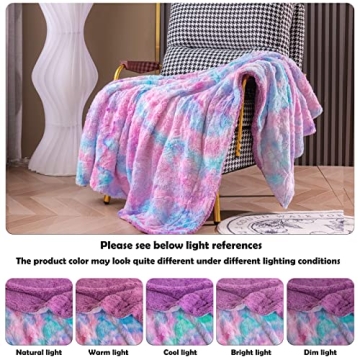 NEWCOSPLAY Super Soft Faux Fur Throw Blanket for Couch Purple Rainbow Sherpa Fuzzy Plush Warm Blanket for Sofa Bed (Purple Rainbow, Throw(50"x60"))
