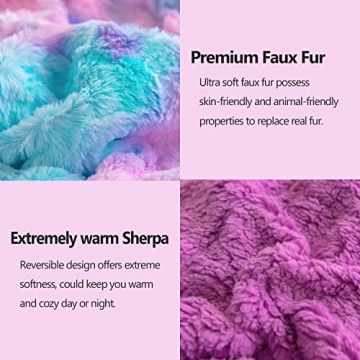 NEWCOSPLAY Super Soft Faux Fur Throw Blanket for Couch Purple Rainbow Sherpa Fuzzy Plush Warm Blanket for Sofa Bed (Purple Rainbow, Throw(50"x60"))