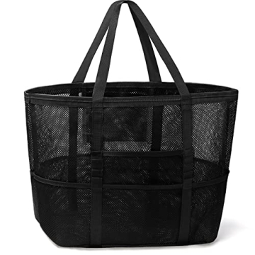 Gocvo Mesh Beach Bag - Versatile, Large Tote for Family Beach Trips (Black)