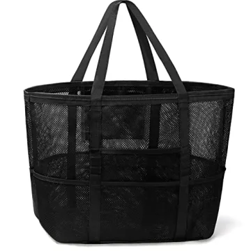 Gocvo Mesh Beach Bag - Versatile, Large Tote for Family Beach Trips (Black)