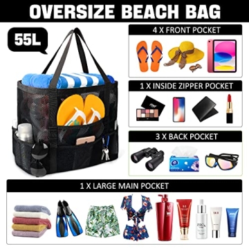 Gocvo Mesh Beach Bag - Large Durable Tote for Summer Fun