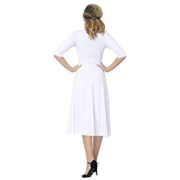Marycrafts Women's Fit Flare Tea Midi Dress for Office Business Work 6 White