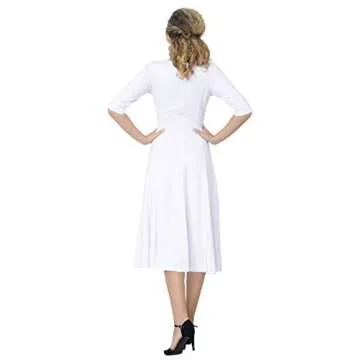 Marycrafts Fit Flare Midi Dress for Work and Events 6 White