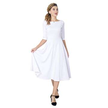 Marycrafts Women's Fit Flare Tea Midi Dress for Office Business Work 6 White