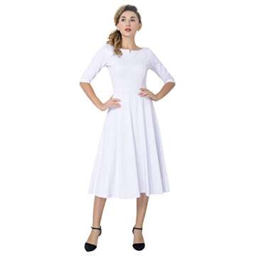 Marycrafts Women's Fit Flare Tea Midi Dress for Office Business Work 6 White