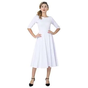 Marycrafts Fit Flare Midi Dress for Work and Events 6 White