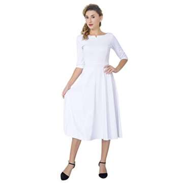 Marycrafts Women's Fit Flare Tea Midi Dress for Office Business Work 6 White