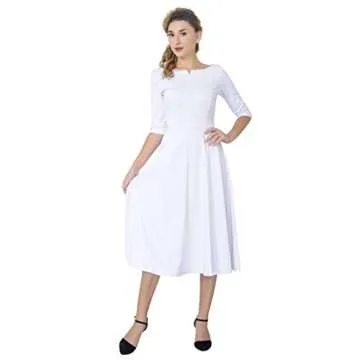 Marycrafts Fit Flare Midi Dress for Work and Events 6 White
