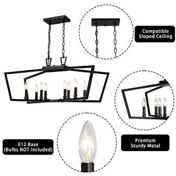 Untrammelife 8-Light Black Chandeliers for Dining Room, Modern Farmhouse Chandelier Light Fixtures, ...