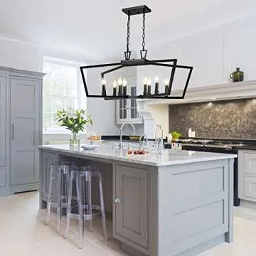 Untrammelife 8-Light Black Chandeliers for Dining Room, Modern Farmhouse Chandelier Light Fixtures, Dimmable Adjustable Height Linear Pendant Lighting for bedrooms, Kitchen Island, Living Room