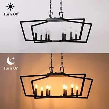 Untrammelife 8-Light Black Chandeliers for Dining Room, Modern Farmhouse Chandelier Light Fixtures, Dimmable Adjustable Height Linear Pendant Lighting for bedrooms, Kitchen Island, Living Room