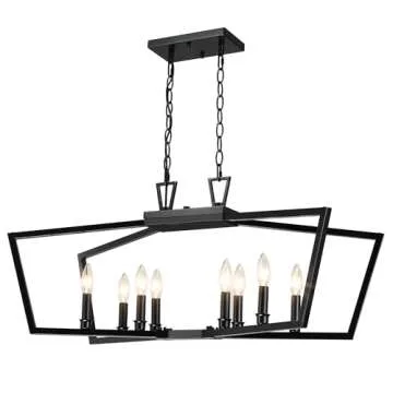 Untrammelife 8-Light Black Chandeliers for Dining Room, Modern Farmhouse Chandelier Light Fixtures, Dimmable Adjustable Height Linear Pendant Lighting for bedrooms, Kitchen Island, Living Room