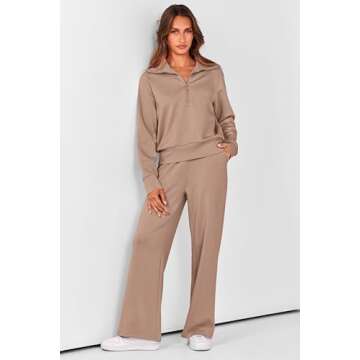 PRETTYGARDEN Chic Two Piece Outfits Women Half Zip Pullover and Pants Sets