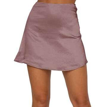 LYANER Women's Casual Floral Print Satin Silk High Waist Zipper Mini Short Skirt Dusty Purple Small